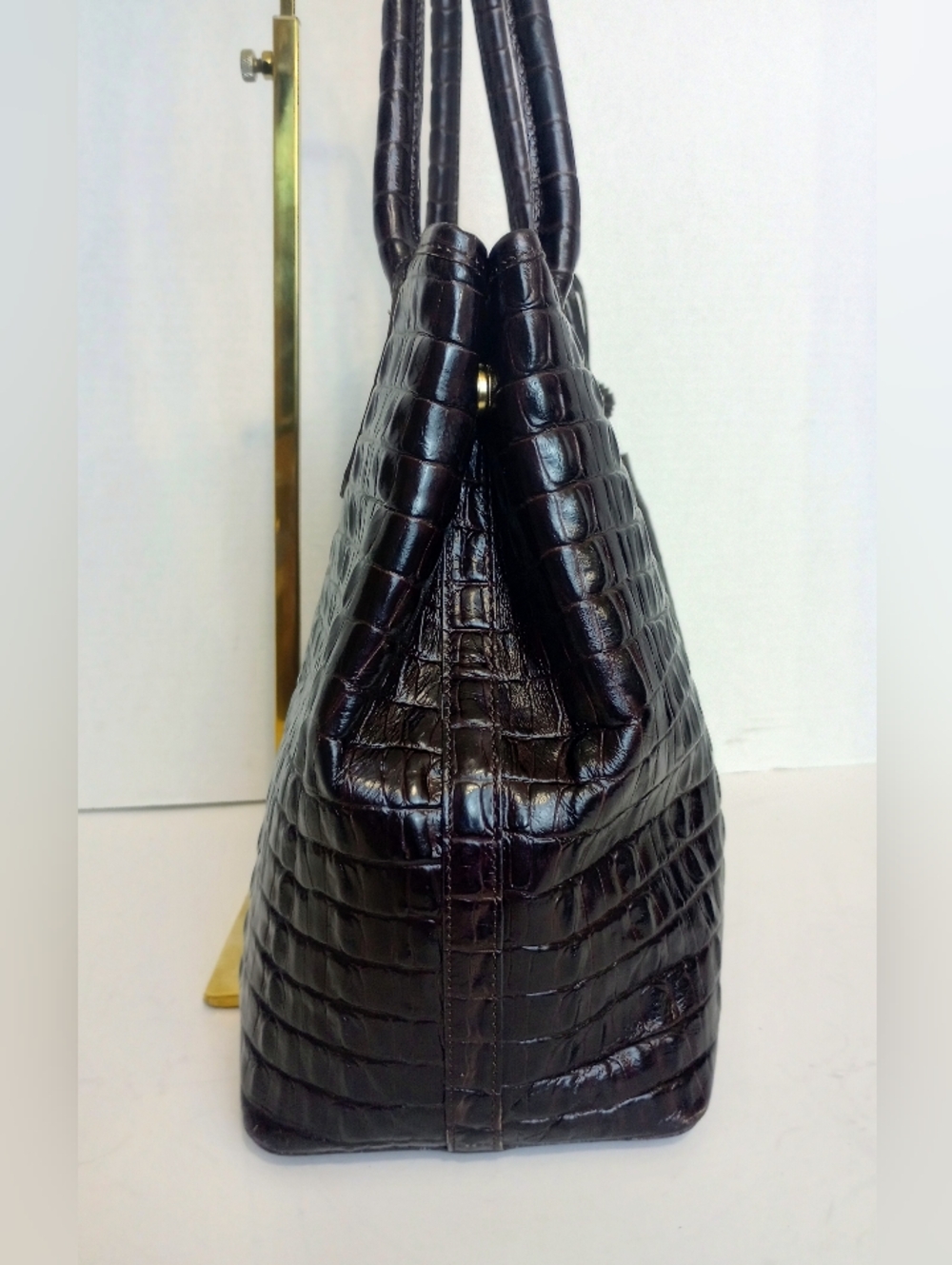 Brahmin Strada Anytime Croc Embossed Leather Tote In Caviar La Scala, Dark Brown - Picture 6 of 10